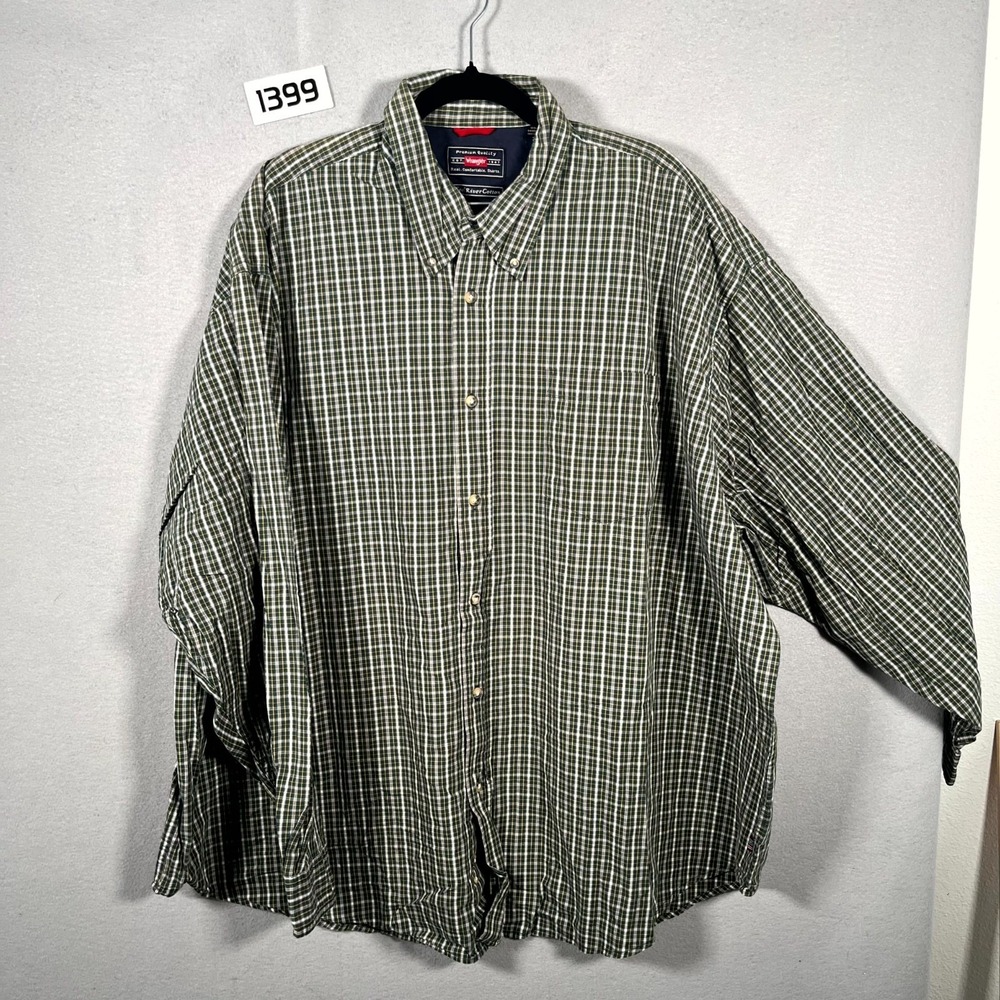 Wrangler Shirt Mens‎ 3XL Green Plaid Cool River Cotton Long Sleeve Button Down
